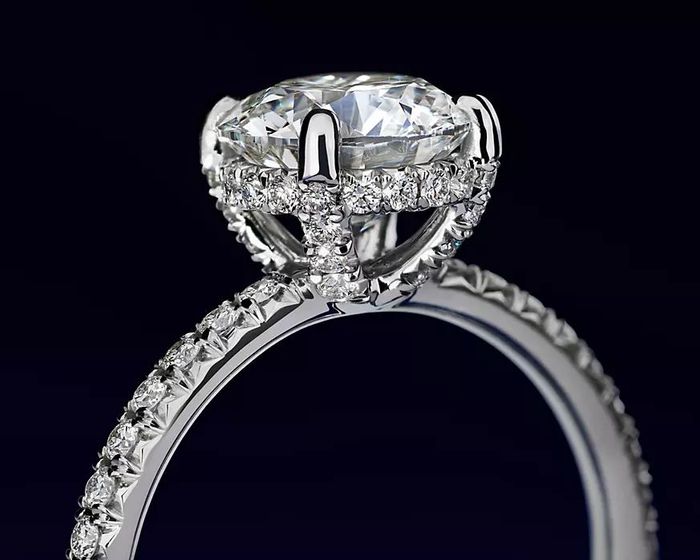 Profile of silver and diamond engagement ring