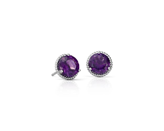 Show off a classic with these amethyst gemstone earrings, framed in sterling silver and finished off with elegant rope detailing.